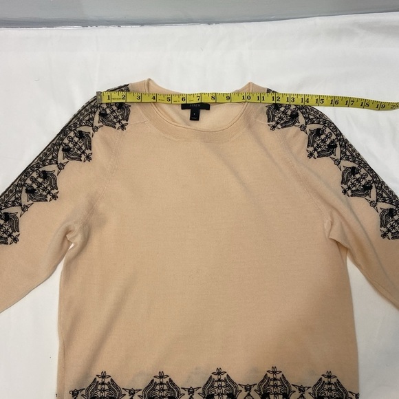 J Crew Women’s,Peach Cream/Black Marino Wool,Embroidered Sweater.Size-Small. - Picture 3 of 12